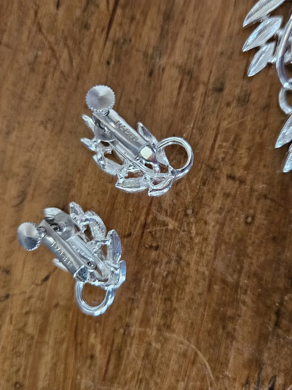 Napier Silver Leaf Link Bracelet with Matching Clip-On Earrings